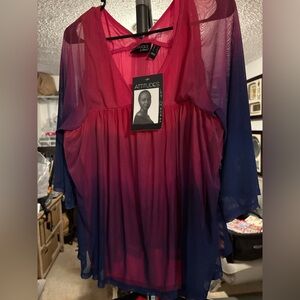 NWT Attitudes by Renee Vibrant Pink and Blue Blouse. Size Small.